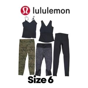 5 piece Lululemon Bundle Size 6 A mix Of camo green Gray Black legging Tan Top